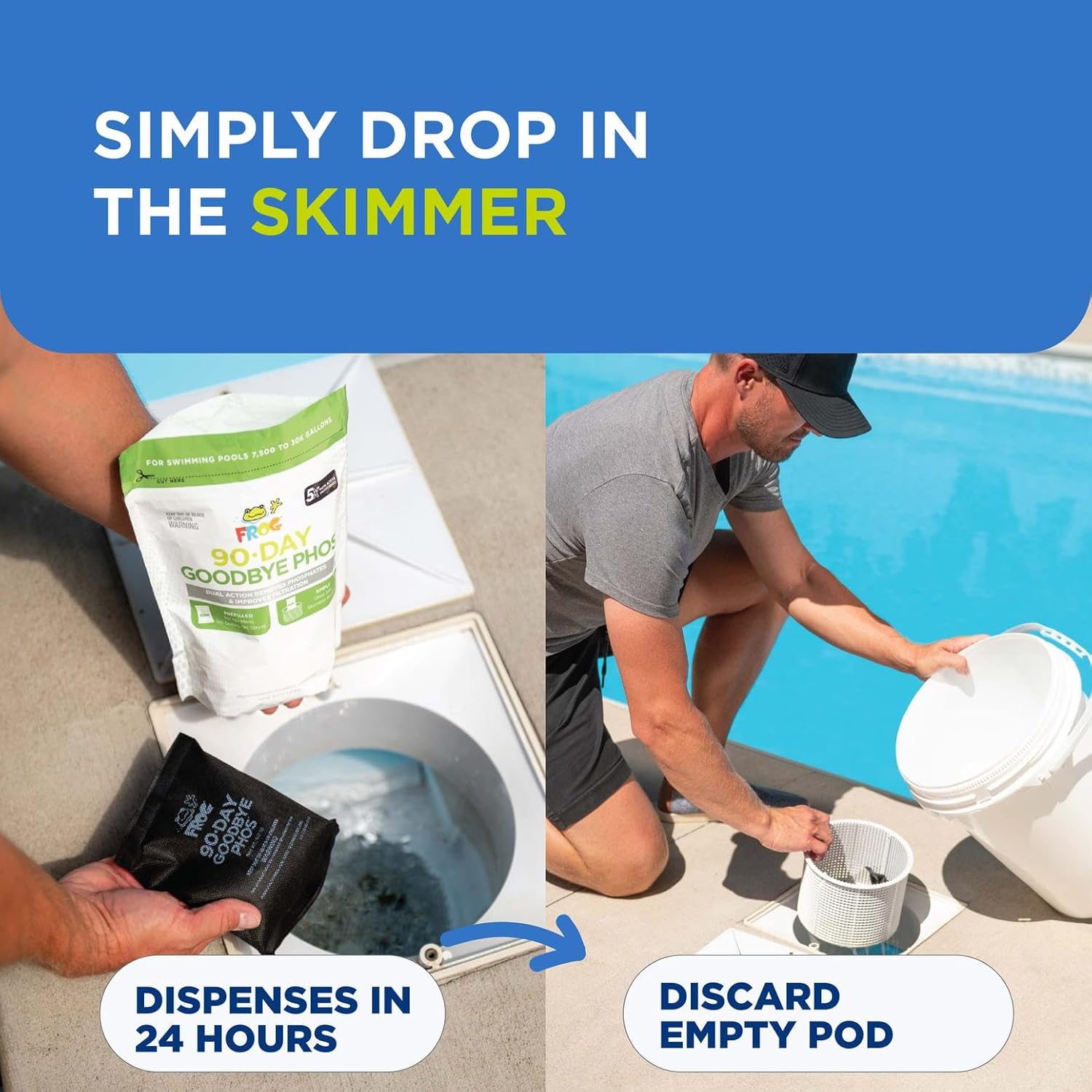 FROG 90-Day Goodbye Phos - Dry Formula Phosphate Remover for Pools up to 30,000 Gallons - Pool Maintenance & Treatment - 3 Pods