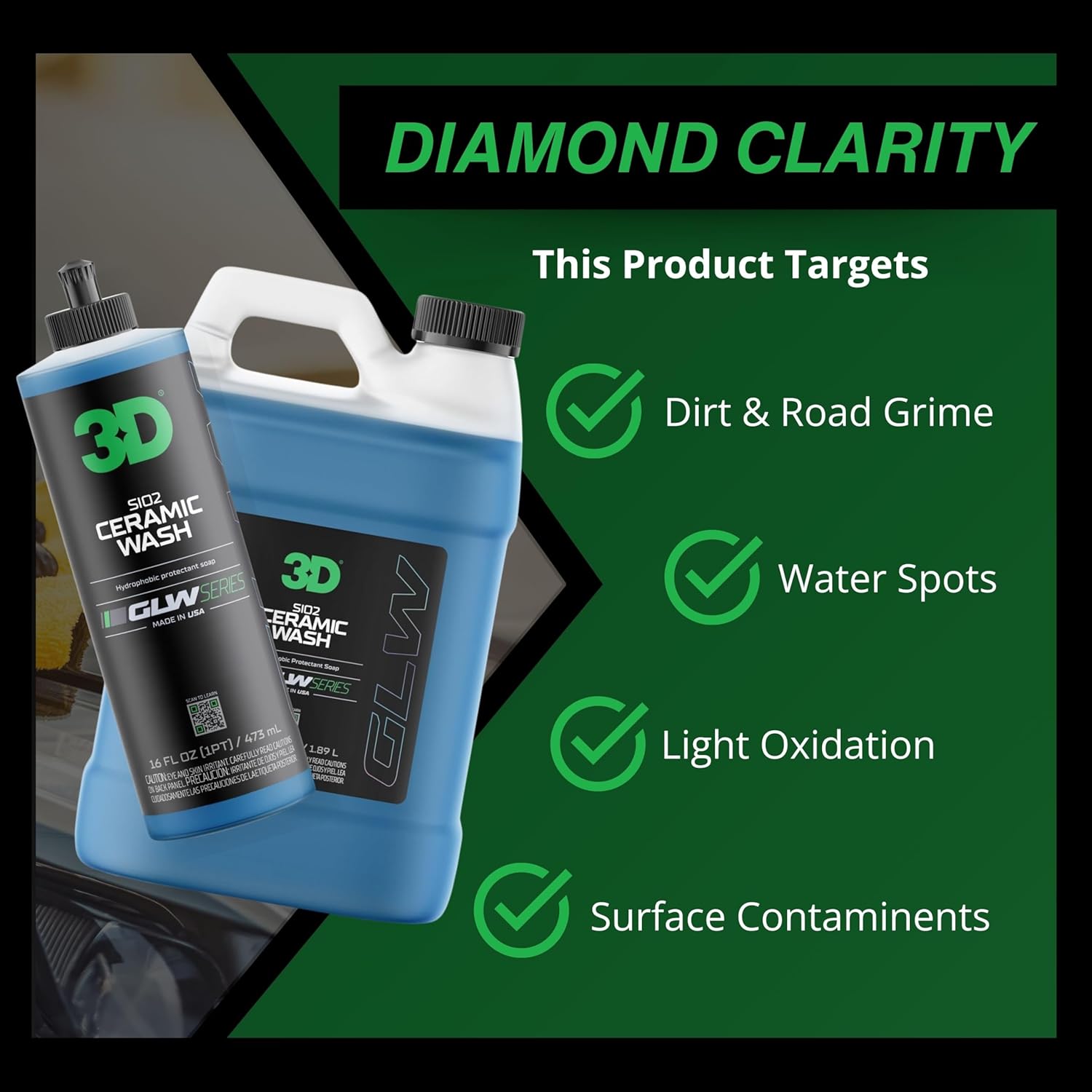3D SiO2 Ceramic Wash & Wax A pH-neutral shampoo with SiO2 for hydrophobic protection and a deep gloss in every wash. - 1 Gallon