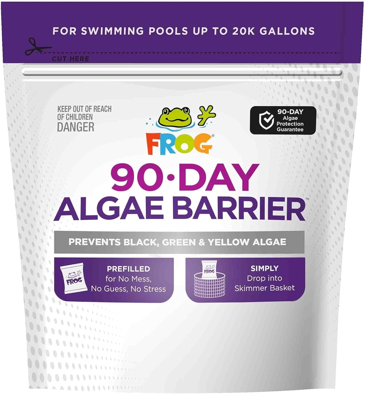FROG 90-Day Algae Barrier - Dry Formula Algaecide Prevents Black, Green and Yellow Algae for Pools up to 20,000 Gallons - Pool Maintenance & Treatment - 2 Pods
