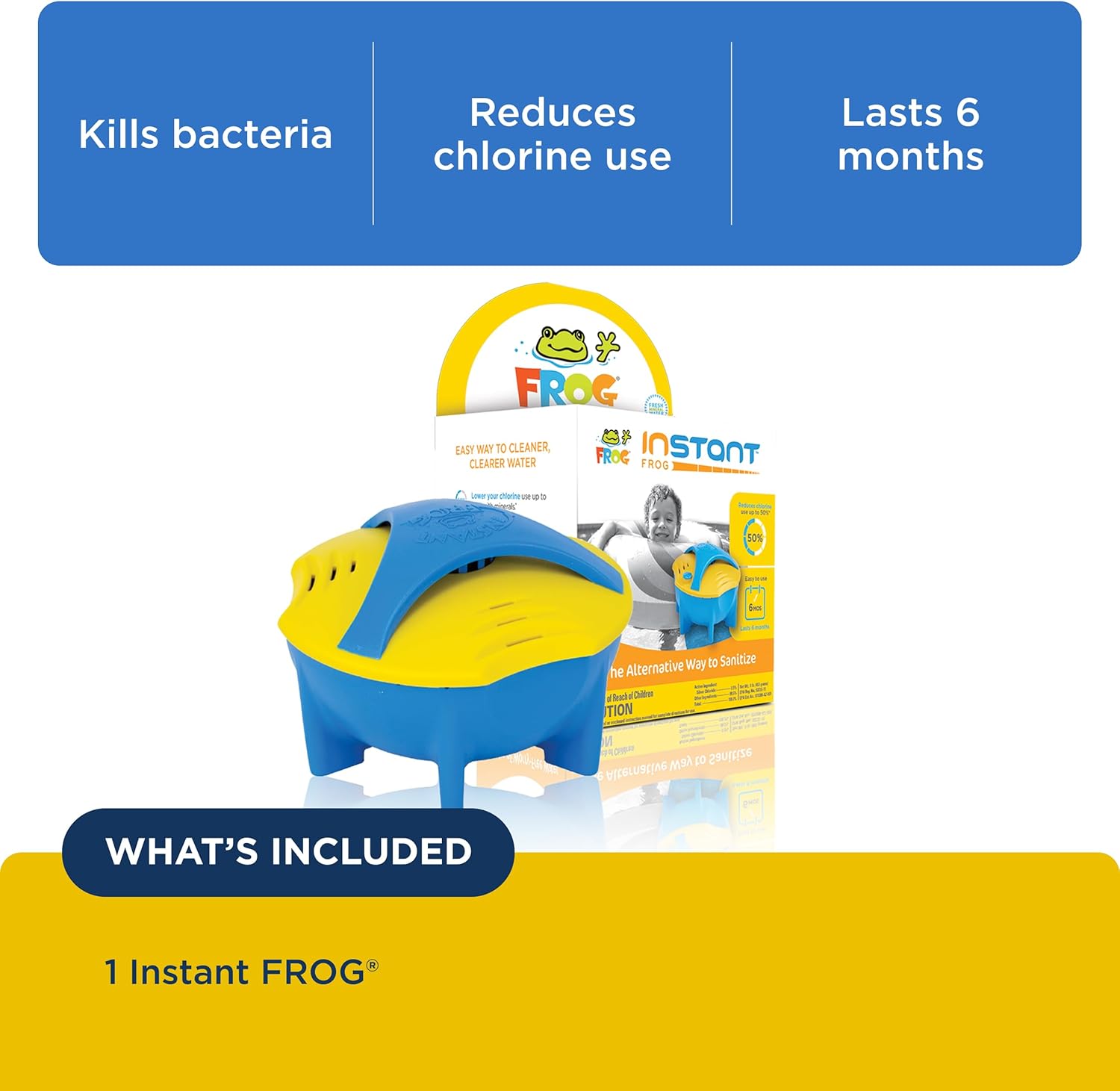 FROG Instant FROG for Pools - Prefilled Sanitizing Mineral Dispenser for Pools Up to 25,000 Gallons - Extends Chlorine Effectiveness for Easy Pool Treatment & Water Maintenance