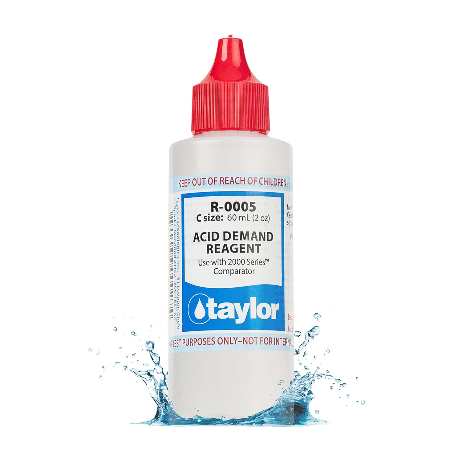 Taylor R-0005-C, Acid Demand Reagent for 2000 Series, 2 Ounce, for Testing Acid Demand Levels in Pool and Spas, Dropper Refill for Water Test Kits, Replace Annually | Made in The USA