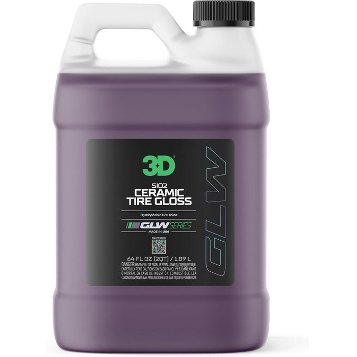 3D Ceramic Tire Gloss A high-gloss, hydrophobic tire dressing with ceramic SiO2 for a deep wet look and UV protection. - 64oz