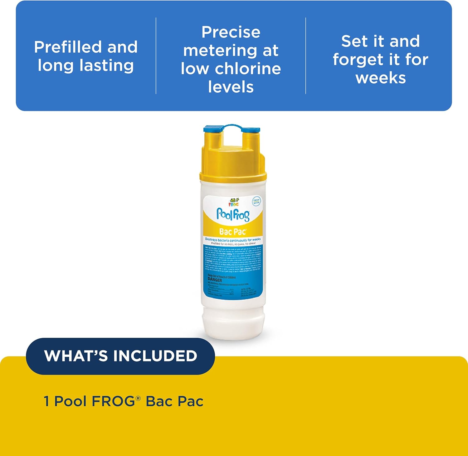 FROG Bac Pac Replacement Chlorine Cartridge for use with Pool FROG Model 5400 and 6100 Cyclers - Prefilled for Easy & Convenient Pool Sanitizing & Water Care - 1 Pack