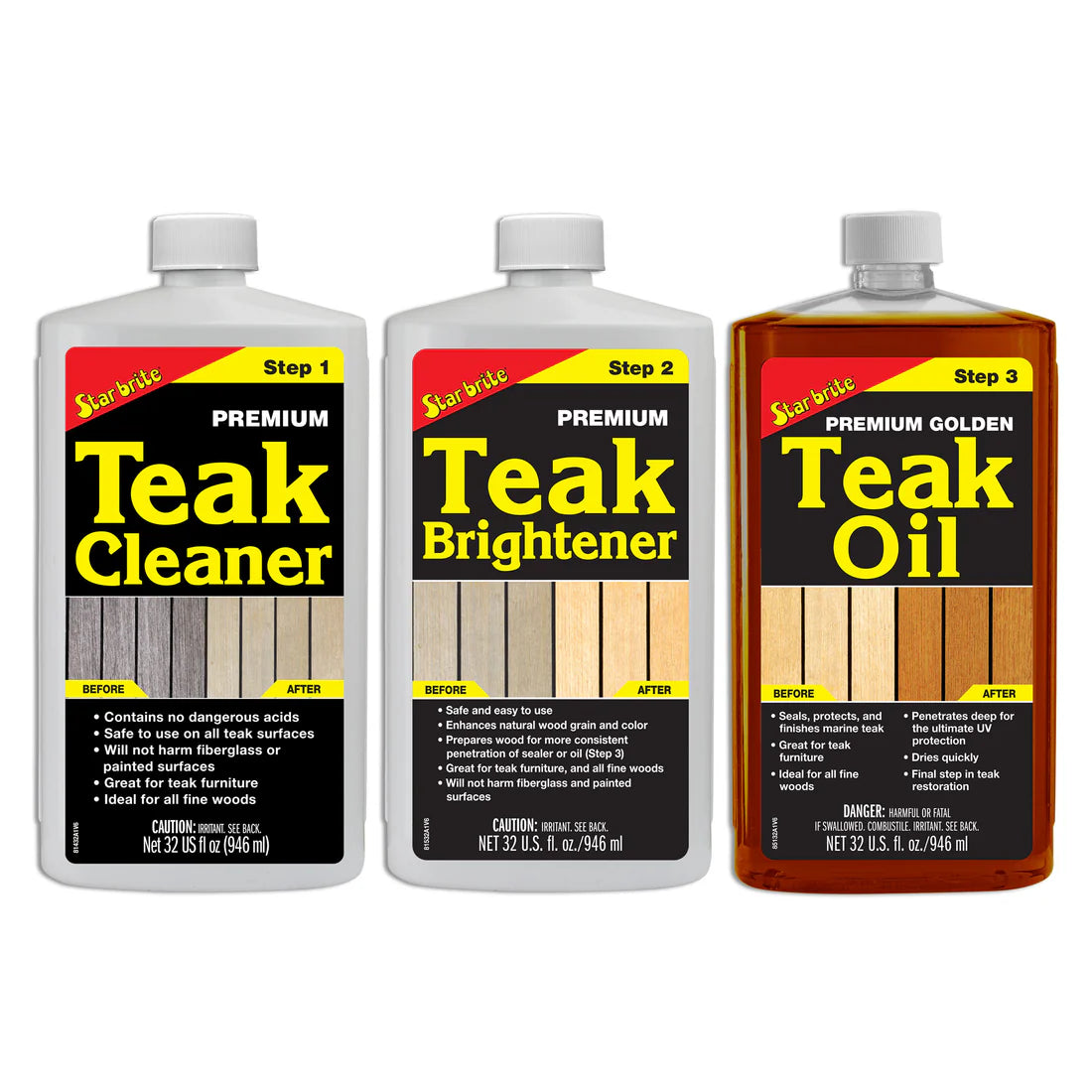 Teak Care Kit - Cleaner, Brightener & Teak Oil 3-Step Wood Restoration | 32oz