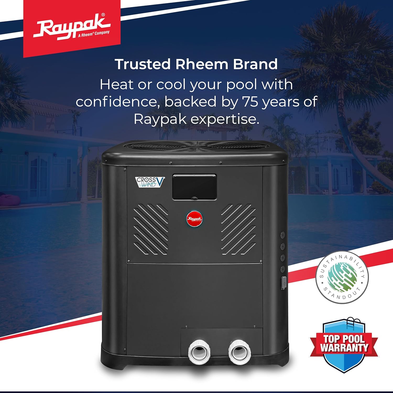 Raypak Crosswind V Pool Heat Pump - Spa and Pool Heater with Free Wi-Fi for Fleet Monitoring