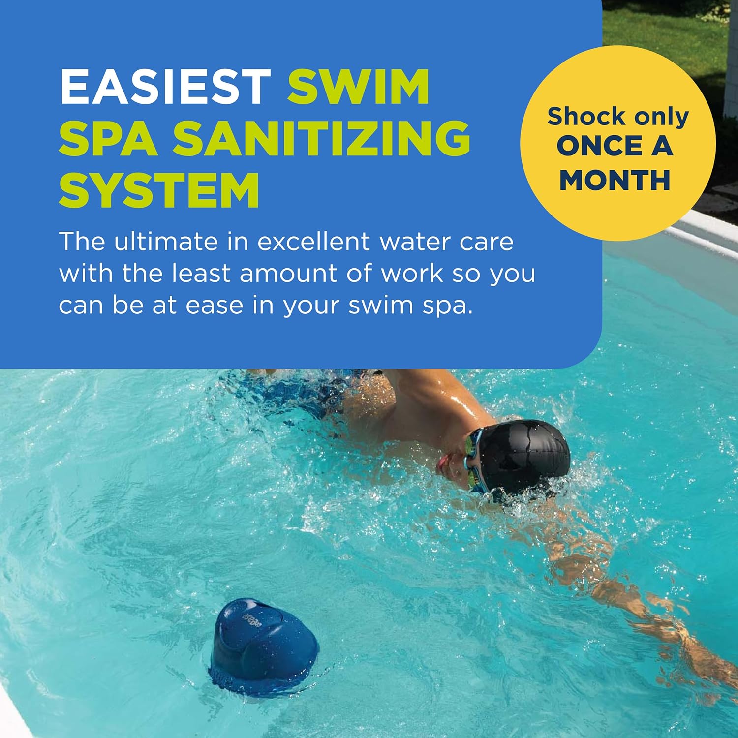 FROG @Ease Floating System for Swim Spas with 1 Pack of FROG Kick-It - Quick & Easy Self-Regulating Swim Spa Sanitizer - Swim Spa Maintenance System with Sanitizing Minerals & SmartChlor Technology
