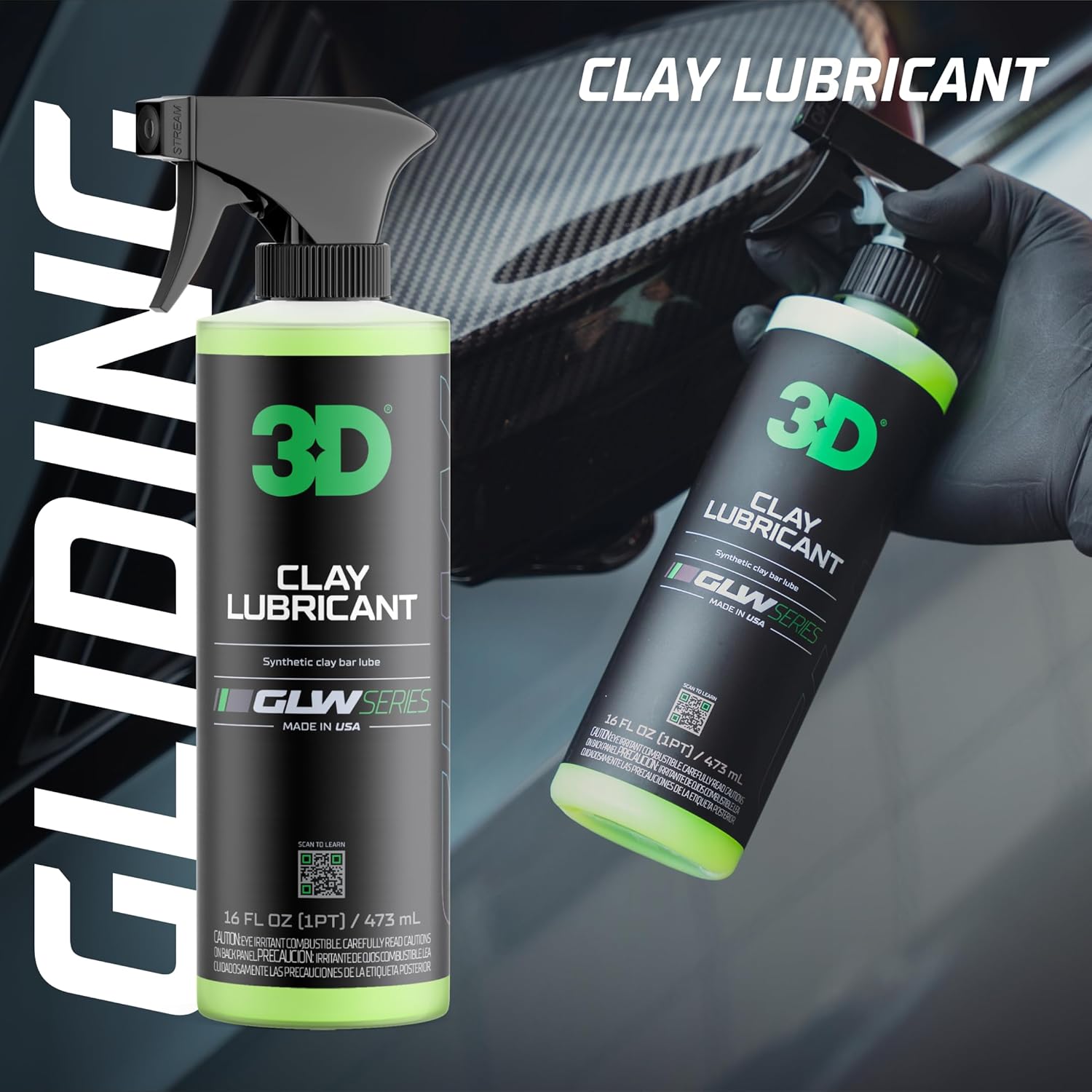3D Clay Lubricant A hyper-slick lubricant for safe and effective paint decontamination with clay bars. - 64oz