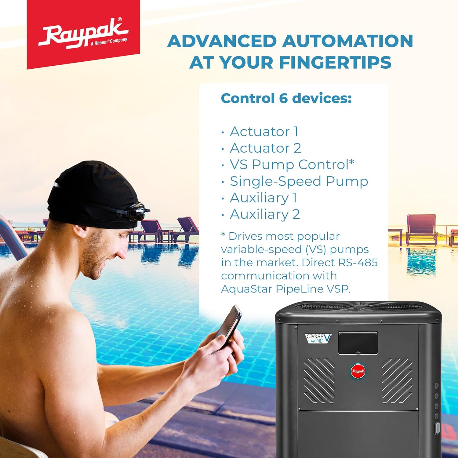 Raypak Crosswind V Pool Heat Pump - Spa and Pool Heater with Free Wi-Fi for Fleet Monitoring
