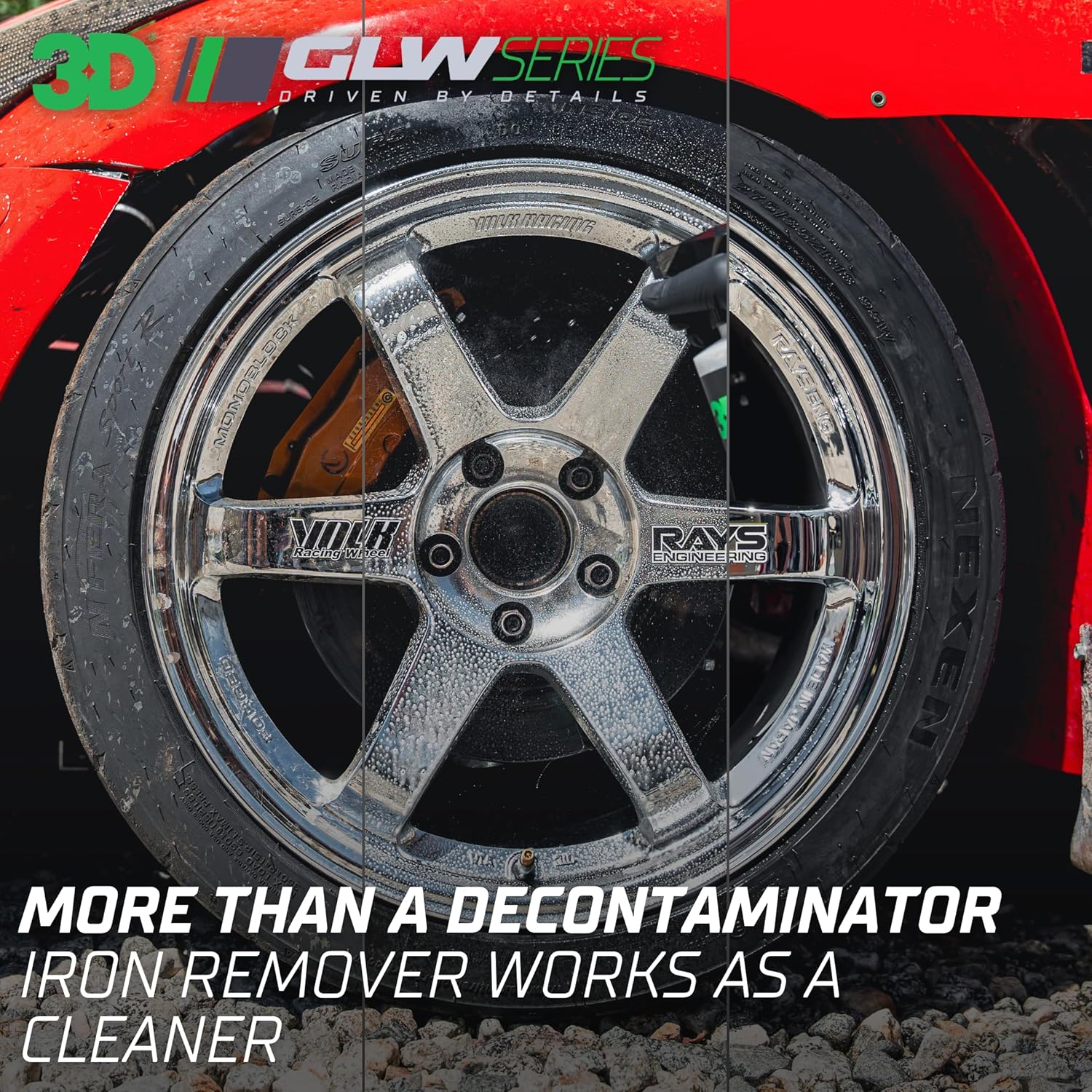 3D Iron Remover A fast-acting, pH-balanced spray for removing iron fallout and brake dust from paint and wheels. - 64oz