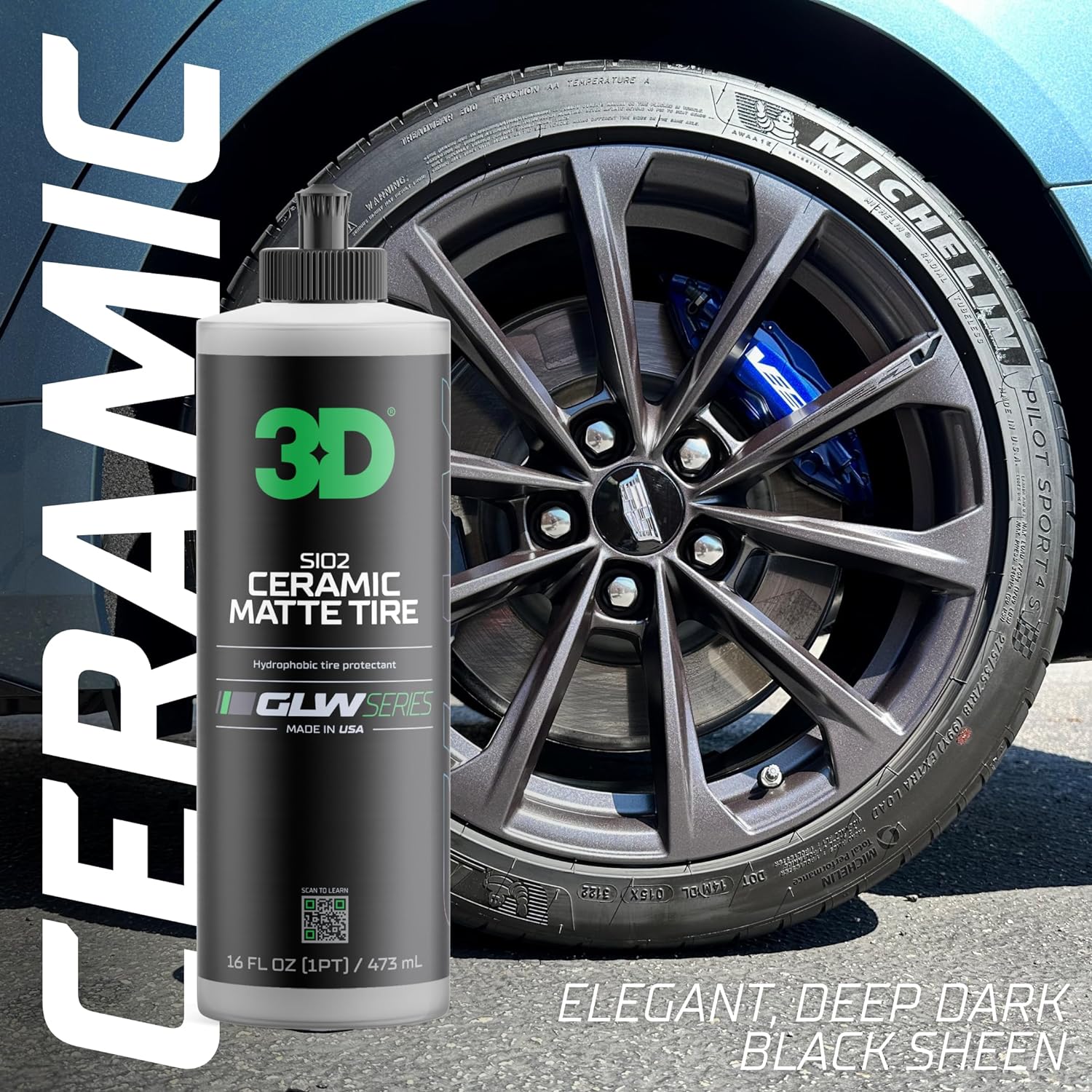 3D Matte Tire Shine A ceramic-infused protectant for a deep matte finish with UV resistance and anti-sling formula. - 64oz