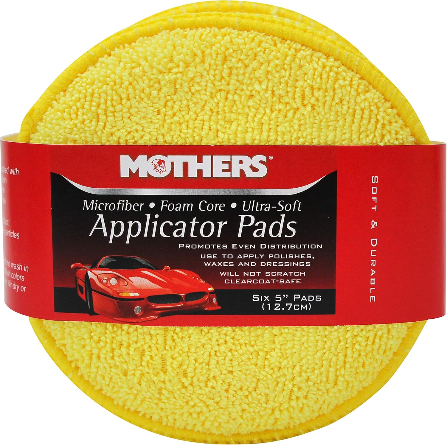 Mothers Microfiber Polishing Pad and Cleaning Pads for Car Detailing, 5 Inch Diameter, Yellow, 6 Pack