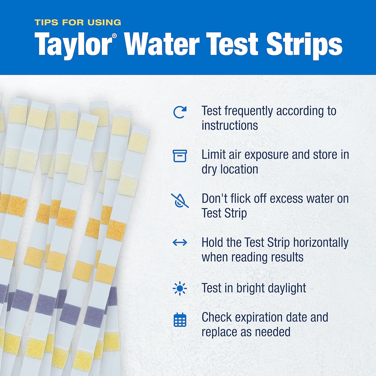 Taylor S-1403, Pool and Spa Test Strips for Free/Total Chlorine, Bromine, pH, Total Alkalinity, Total Hardness & Cyanuric Acid, 50 Test Strips, sureTREAT™ App | Made in The USA