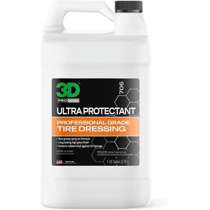 3D Ultra Protectant Tire Shine A water-based, high-gloss dressing with UV protection and a no-sling formula. - 1 Gallon