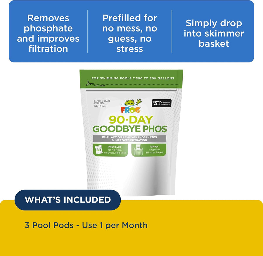 FROG 90-Day Goodbye Phos - Dry Formula Phosphate Remover for Pools up to 30,000 Gallons - Pool Maintenance & Treatment - 3 Pods