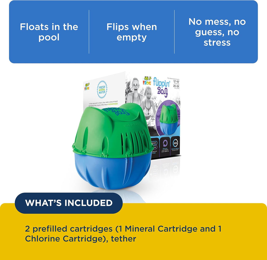Flippin’ FROG Floating Sanitizer System for Pools 2,000 to 5,000 Gallons - Prefilled Floater with Sanitizing Minerals and Chlorine for Easy Pool Treatment & Maintenance - 1 Pack