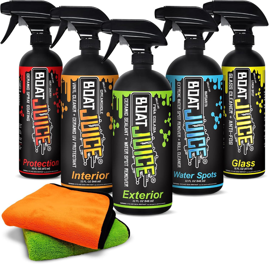 Boat Juice Luxury Kit - Boat Cleaning Kit includes Exterior Boat Cleaner, Interior Boat Cleaner, Extreme Water Spots Remover, Protection Ceramic Coating, Boat Glass Cleaner