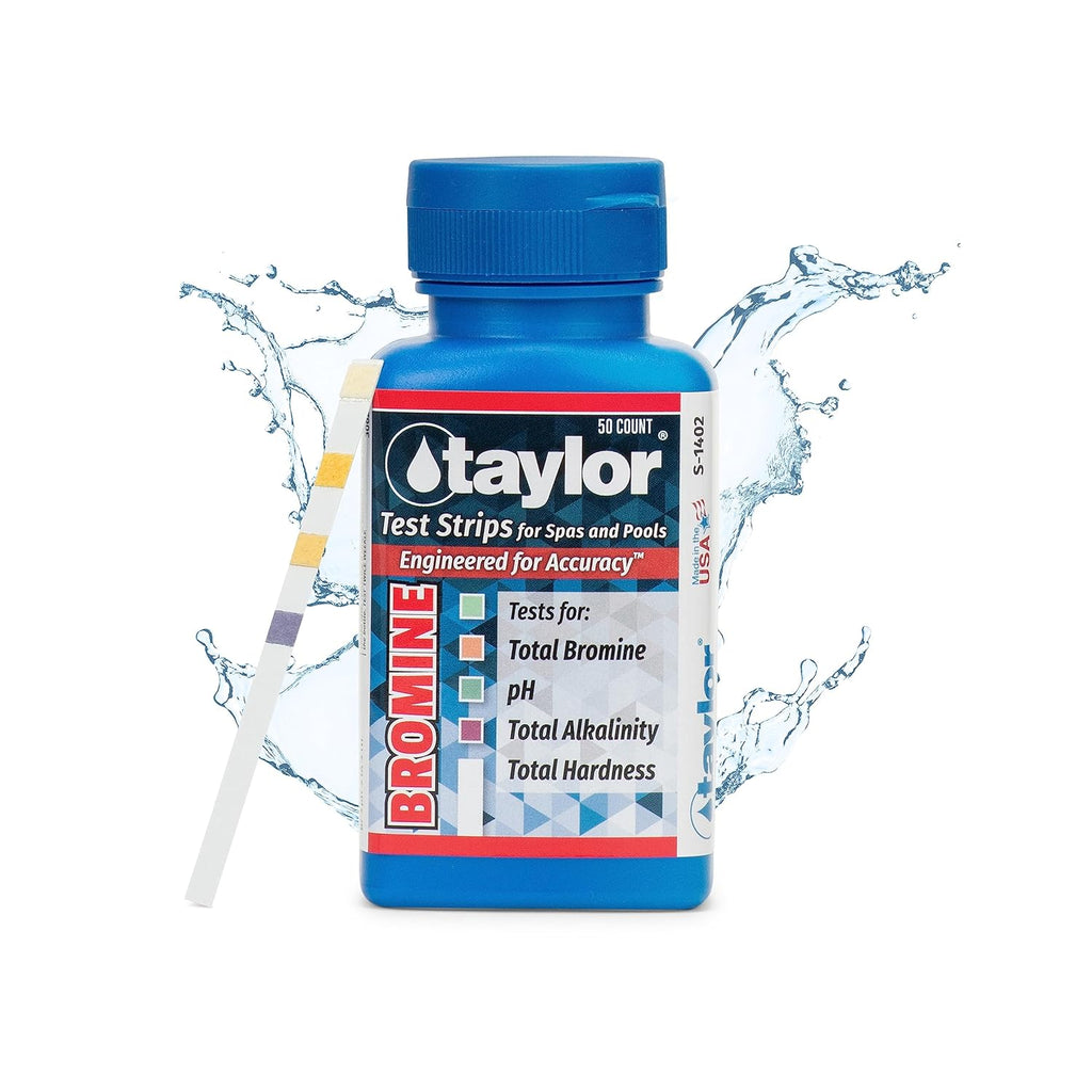 Taylor S-1402, 4-in-1 Pool and Spa Test Strips for Bromine, pH, Total Alkalinity & Total Hardness, 50 Test Strips, Quick & Easy Water Testing | Made in The USA