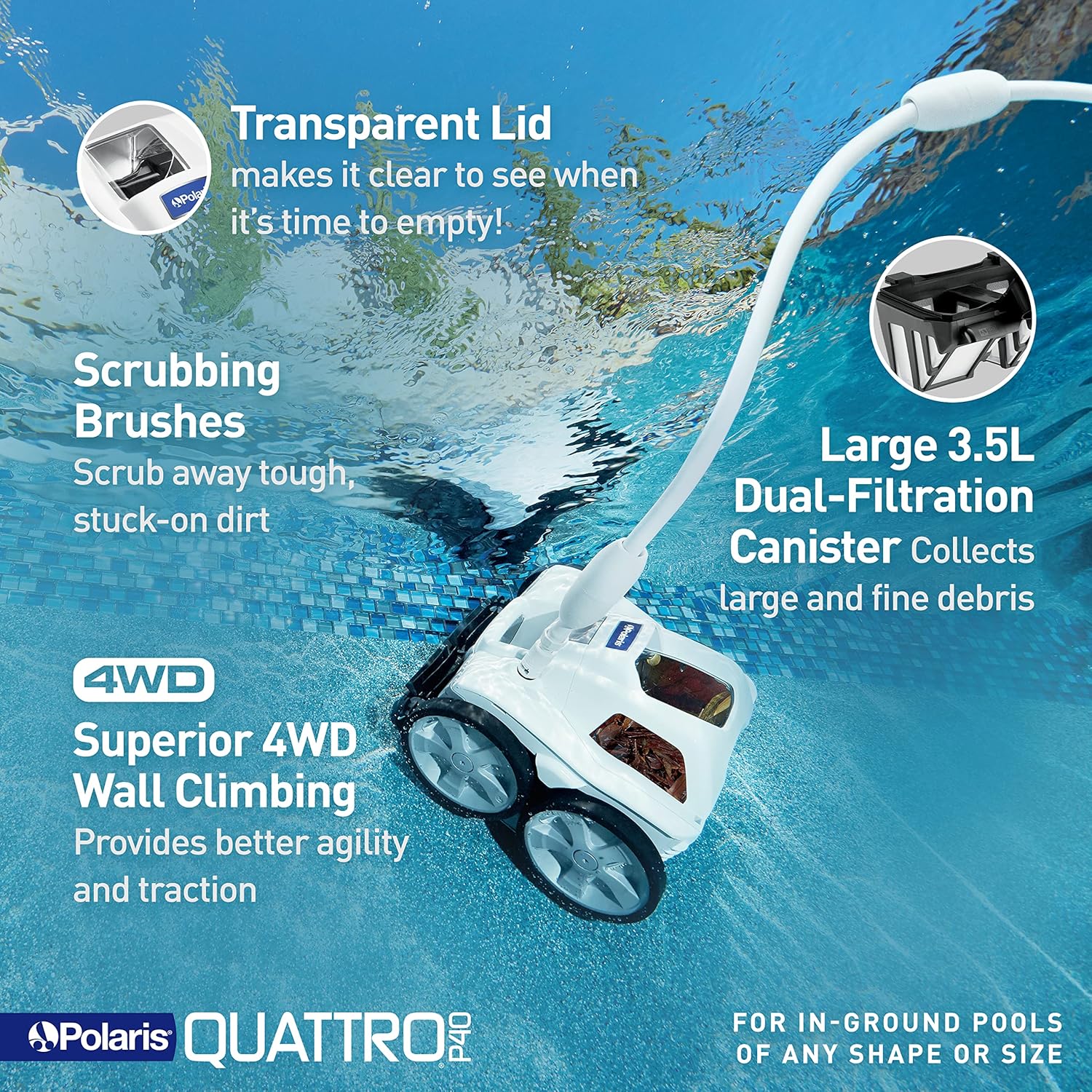 Polaris Quattro P40 Pressure Side Pool Cleaner for All In-Ground Pool Surfaces