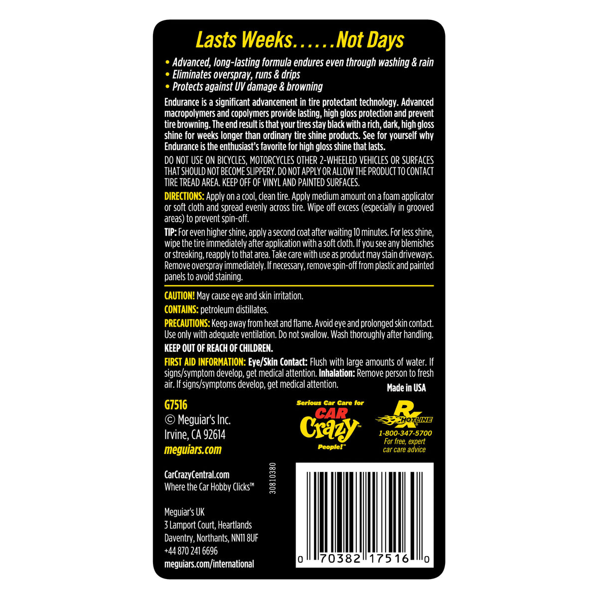Meguiars Long-Lasting High Gloss Tire Gel - Prevents Browning & Overspray, 16 oz.