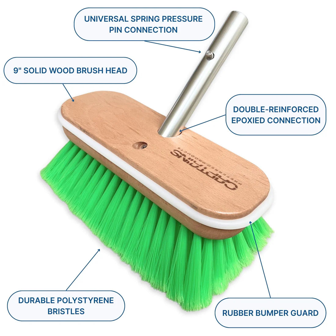 Medium Bristle Boat Brush Head - 9" Green